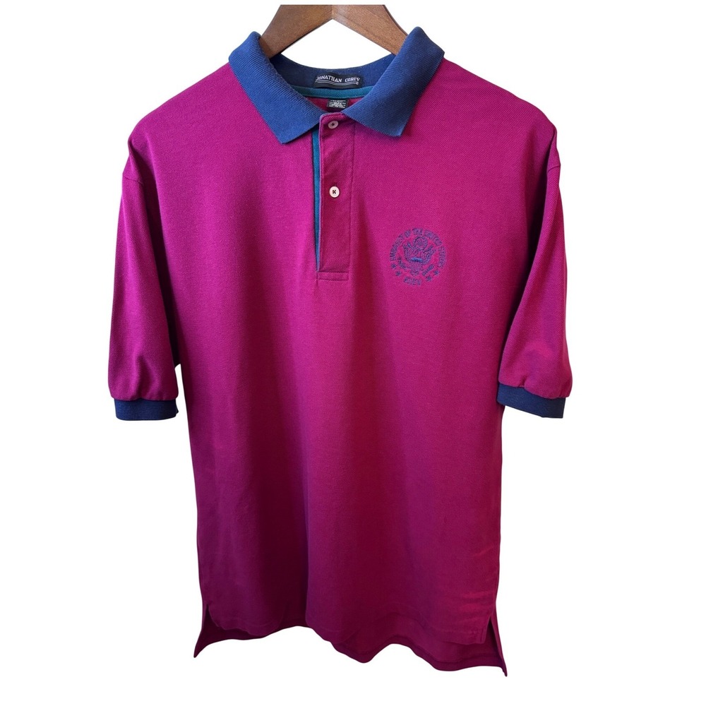 Jonathan Corey Polo Shirt Mens Burgundy Embassy Crest Short Sleeve Sz Large